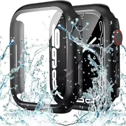 newtechno [2 PACK Waterproof Hard Case for Apple Watch Series 10 46mm Built-in Tempered Glass Screen Protector, Hard PC Protector Cover for iwatch Series 10 46mm, Black image 1