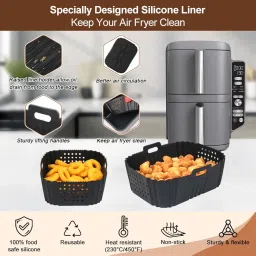 BYKITCHEN Air Fryer Silicone Liners for Ninja SL401 Double Stack 2 Basket Air Fryer, Reusable Rectangle Perforated Silicone Liners for Dual Air Fryer, Ninja DoubleStack XL Air Fryer Accessories image 2