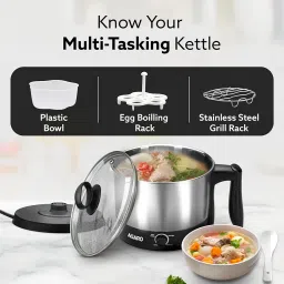 AGARO Esteem Electric Multi Kettle 1.2L, 600W, with Stainless Steel Body, Egg Rack, Grill Rack, 3 Heating Modes & Rapid Boil Technology, Boiling Water, Tea, Coffee, Oats, Noodle, Soup image 4