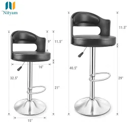 Nityam Modern Adjustable Height Bar Stool Chair Suitable for Kitchen Home Cafeteria Bar Cafe Dining Office Shops (Color-Black) image 1