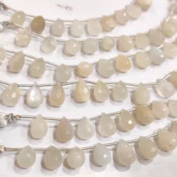 Natural White Rainbow Moonstone Teardrop Briolette Beads, 8x12mm, 8 Inches Strand image 1