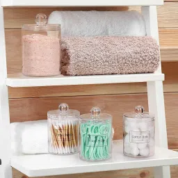 Zollyss 4 Pack Qtip Holder Dispenser for Cotton Ball, Swab, Round Pads, Floss - 15 oz Clear Plastic Apothecary Jar Set for Bathroom Storage, Vanity Makeup Organizer image 4