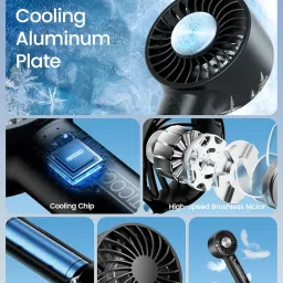 Ice-Cool Portable Mini Fan with Semiconductor Cooling Tech - 7500RPM Rechargeable Handheld Fan with Buckle, 2000mAh Battery, Pocket-Sized Cooling for Makeup, Travel, and Outdoor Use (Black) image 1