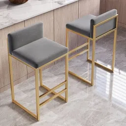 OGFC 28820 Luxury Modern Bar Stools Set of 2 - Kitchens Metal Bar Stools w/Golded Footrest Velvet Dining Bar Chairs Seat for Kitchen Island(Size:75cm,Color:Grey) image 4