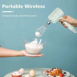 Wireless Electric Hand Mixer, 3-Speed USB Rechargeable Hand Blender for Baby Food, Portable Electric Whisk Cordless Mini Handheld Mixer for Egg Beater, Cake, Baking & Cooking image 1