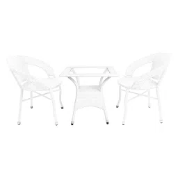 OUTLIVING Garden Patio Seating Chair and Table Set Outdoor Balcony Garden Coffee Table Set Furniture with 1 Square Table and 2 Chairs Set (White) image 1