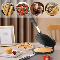THW® Double Side Waffle Maker, Pancake Crispy Cone Omelet Plates Mold for Waffle Cups, Ice Cream Cone Maker, for Home Kitchen Restaurant Snack Stand Cake Shop (GAS BASE) image 1