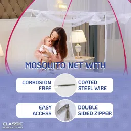 Classic Mosquito Net for Bed Queen Size | Polyester 28GSM Strong Net | HD Coated Corrosion Resistant Steel Wire - Pink image 2