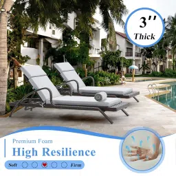 FILUXE Indoor/Outdoor Chaise Lounge Seat/Back Patio Furniture Cushions with Ties, 72" x 21" x 3", Waterproof & Fade-Resistant & Seasonal All Weather Replacement Grey image 2