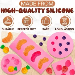 HUSAINI MART| 4 Cavity Fruits Shape Chocolate Mold I 3D Fondant Silicone Cupcake Mould I for DIY Handmade Cake Decor Polymer Clay Candy Cookies Gummy Muffin Ice Jelly Soap Resin Art Crafts image 4
