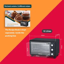 Venus 18 Litre Oven Toast Grill/OTG | Toughened Glass door to withstand higher temperature | 3 Stage Heating Function, 1400 W, Black image 3