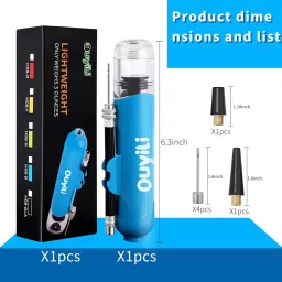 ouyili Sports Ball Pump Kit - Portable Air Pump Two-Way Dual Action Inflatable Perfect for Basketballs, Soccer Balls and More - Professional Hand Pump Kit with Needles and Flexible Hose (Blue) image 4