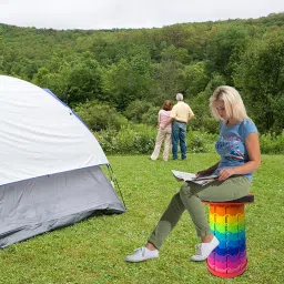 Jakuva Upgraded Camping Stool, Retractable Folding, Collapsible Telescoping Portable Stool with Max Load 360lbs for Adults, Indoor Outdoor Hiking Gardening, Rainbow Color image 1
