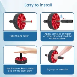 AGARO AR222 Ab Roller SingleWheel, Abdominal Exercise Roller, Home Gym With Knee Mat For Men And Women, Black & Red image 4