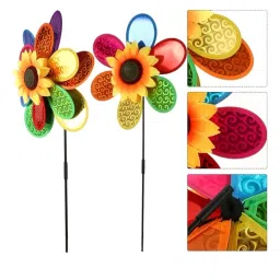 Set of Sunflower with Rainbow 2 Sets of Petals Garden Wind Spinner, Decorative Yard Art Stakes, Multi-Colour image 2