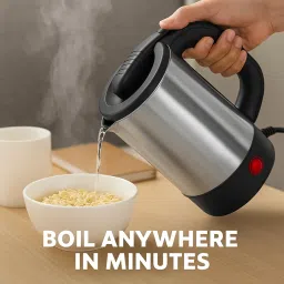 Royalkart® 1000W Stainless Steel Electric Kettle for Travelling | 0.5 Litre Capacity | Auto Shut-Off | 2 Travel Cups | Fast Boiling Powerful Heating Element for Water, Tea, Coffee, Milk(Silver) image 3