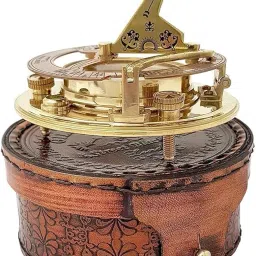applify Brass Sundial Compass with Leather Case – Handcrafted Antique Nautical Pocket Compass & Clock | Maritime Gift for Travelers, Collectors & Home Décor Enthusiasts image 1