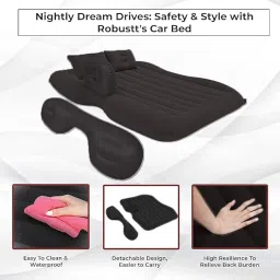 fabfunk Car Mattress, Air Inflatable Bed Plush PVC Air Mattress for Cars, Camping, Picnics, Extra Bed - Black, One Size with Air Pump and 2 Pillows (Black) image 4