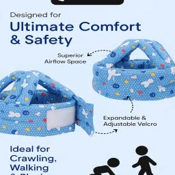 OOZU Baby Infant Toddler Helmet No Bump Safety Head Cushion Bumper Bonnet Adjustable Protective RABIT Printed Cap Child Safety Headguard for Running Walking Crawling Safety Helmet for Kids (Sky Blue) image 2