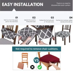 BRIDA Stretchable Floral Geometric Printed Dining Chair Seat Covers Elastic Chair Seat Case Protector, Slipcovers (Watercolor Leaves, 6 Seat Cover) image 5