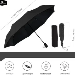 BB BACKBENCHERS Portable Auto Travel Umbrella - Windproof for Rain, Strong for Wind, Auto Open/Close Button, Perfect Car Umbrella for Men & Women, 1pcs image 2