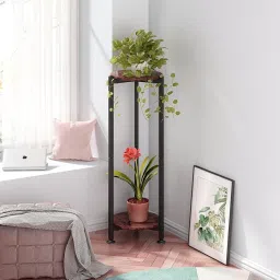 Dime Store Metal Tall Corner End Table Side Table 2-Tier Round Stylish Plant Stand Bedside Table Corner Display Stand for Decorative Showpieces and Flower Vase for Living Room, Bedroom image 3