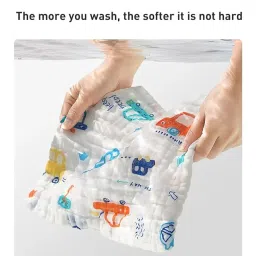 Little Boo Muslin 6 Layer Cotton Face Towels for Newborn Baby Extra Soft Hankies Reusable Napkins for Infants Toddlers/Kids (Pack of 5) White Printed. image 4