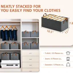 Panchhi Store Wardrobe Organizer for Storage with Metal Frame Rectangle Storage Baskets for Clothing Fabric Storage Organiser with Handles Cloth Organizer for Storage Pants Jeans Sweater Pack of 6 image 1