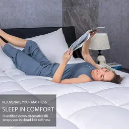 Cotton Microfiber Double Bed King Size Mattress Topper/Padding (72Inch X 78Inch, Navy Blue) image 5