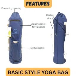 O2 Premium Yoga Mat Bag, 2 Pocket Basic Style with Water Bottle Pouch & Zipper Pocket, Adjustable Double Straps, Midnight Blue Cotton Canvas image 5