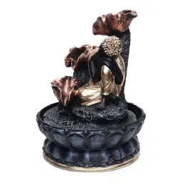 VIVARS Meditating Buddha Resin Tabletop Waterfall Fountain - Zen Indoor Water Feature for Relaxation, Home, Office, Bedroom Decor (Gold-Black) image 4