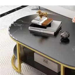 NEST NATURE HAVEN Coffee Table for Office, Dining, or Tea Room, Center Table for Living Room, Contemporary Simple Coffee Cocktail Table with Marble Desktop and Gold Metal Frame-Black Gold image 5