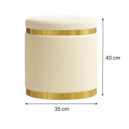 ABSARS Round Ottoman Pouffe Stool for Living Room Sitting Furniture Wooden Velvet Puffy Seat Footrest Footstool Pouf for Home Décor Dressing Table Stool (Cream) image 1