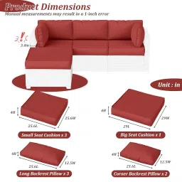 Patio Furniture Cushions, Replacement Outdoor Cushions for 4-Seat Patio Furniture, Waterproof Cushions for Outdoor Sectional Sofa Couch, Red image 2