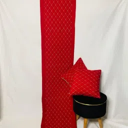 Quilted Microfibre Combo of Bed Runner with Cushion Covers. (Bed Runner 20x100inches) (Cushion Covers 16x16inches) (Red) image 1