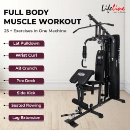 Life Line Home Gym Workout Station HG 006 with AB Crunch, Preacher Curl Attachments, 72 kg Weight Stack, Multifunctional Home Gym Equipment for Full-Body Strength Training, Free Installation Included image 2