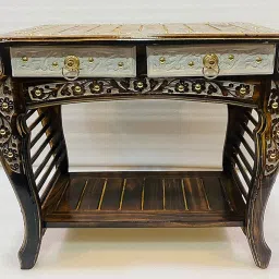 Australian Handicraft Wooden Stool/Bedside Table/for Bedroom & Living Room/Sofa Side able / 2 Drawers Storage/End Table/Standard Size / (White/Brown) image 5