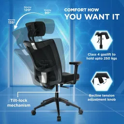 The Sleep Company Onyx Orthopedic Office Chair | Patented SmartGRID Technology | Adjustable Lumbar Support for Ergonomic Sitting Posture | High Back Office Chair for Work, Home, Study | Black image 3