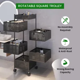 JD FRESH 6-Tier Metal Rotating Kitchen Trolley/Spice Rack/Vegetable & Fruit Storage/Organizer Holder and Onion-Potato Storage Basket for Kitchen image 3