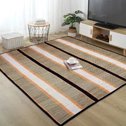 Haus Fabula Natural Madurkathi Handcrafted Black Chatai Mat Large/Yoga Mat/Prayer Mat/Floor Mat for Home, Office, Boutiques, Shops |Sleeping Mat for Floor, 6.5 X 4.5 Feet image 2