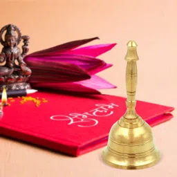 Shubhkart Nitya GOL Ghanti for Pooja & Other Rituals| Pure Brass Bell for House & Temple Prayers | Puja Mandir Bell for Arti | Traditional Puja Item (Medium Size 2, 9.5cm Height) – 110 GMS image 3