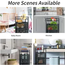 Metal Kitchen Trolley Kitchen Organizer Items and Kitchen Accessories Items for Kitchen Rack Square Design for Fruits & Vegetable Onion Storage Kitchen Trolley with Wheels (5 Layer) image 4