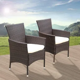 DEVOKO Outdoor 2 Piece Weather-Resistant HDPE Rattan & Wicker Dining Chair Set for Garden, Pool, Patio Soft Washable Cushion Furniture (Dark Brown & Crream) image 2