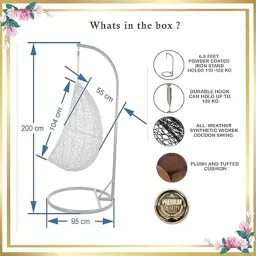 ANANTDRISHTI Single Seater Metal Swing Chair with Stand with Cushion & Hook for Outdoor,Indoor,Balcony,Garden, Home Improvement(Stand-Brown,Basket-White/Brown,Coushion-Brown) image 1