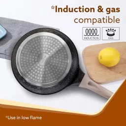AGARO Imperial Granite Non Stick Frypan with Glass Lid, 1.6L / 24cm, Cast Aluminium Body, Omlette Egg Pan, Fish Fry Pan, Gas & Induction Compatible, Dark Grey image 3