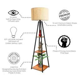 TEKCOOL Floor Lamp with for Living Room with 3 Shelves Decorative Metal Floor Lamp Standing Home Decoration Floor JuteLamp Shade Reading for Bedroom, Office,Kitchen. image 2