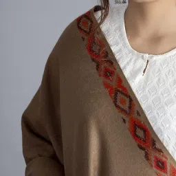 Ravaiyaa - Attitude is everything Hand Woven Wool Kullu Shawl, Warm and Soft Winter Shawl, Design Stylish Wraps, Faux Pashmina for Women's (Brown) image 3