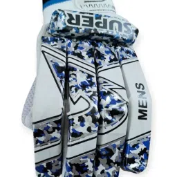 NE NEPTUNE Cricket Club Boys Super Batting Gloves Right Handed Lightweight- PVC Material,White Leather,Cotton Palm Best for Beginners- Moulded Fiber Shells with High Density Foam|White & Blue image 2