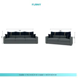 Sunuzu Premium Luster 5 Seater Fabric 3+2 Sofa Set for Living Room | with Velvet Fabric | 3 Year Warranty in Dark Blue & Light Grey Color image 3