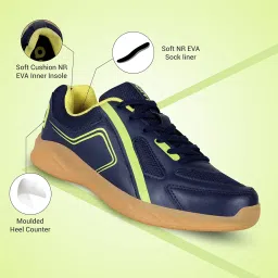 Aivin Booster Court Badminton Shoe |Non Marking Badminton Shoe | Lightweight & Durable Badminton Shoe (Navy Blue/Yellow, UK07) image 1
